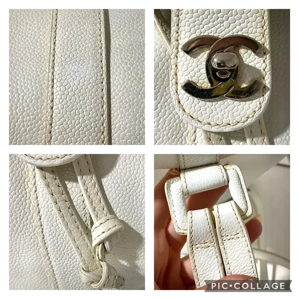 Chanel CC Caviar Leather Vintage Large White Backpack Travel Bag Carryall 90's